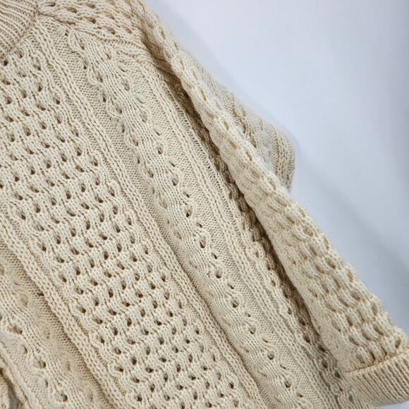 John Molloy Irish Fisherman Men's Sweater Cream New Wool Donegal Cable Knit Sz S - Picture 3 of 5